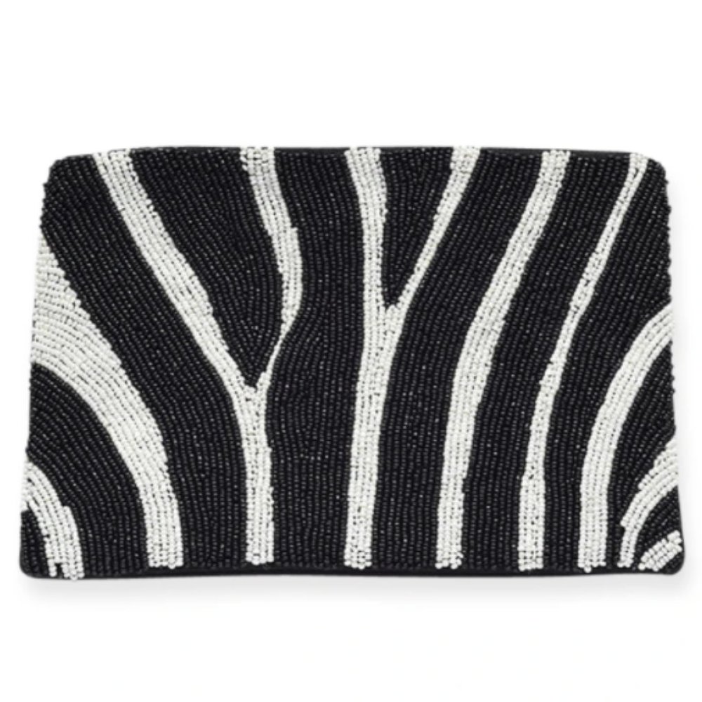 INK & ALLOY ZEBRA SEED BEAD CLUTCH